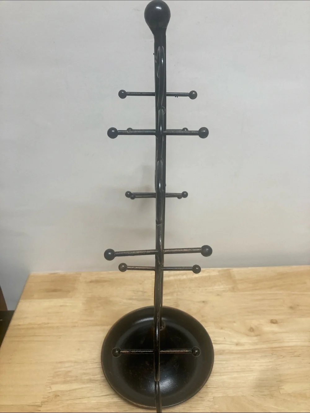 Rustic Wrought Iron Jewelry Tree Stand - Black Metal Scrollwork Display